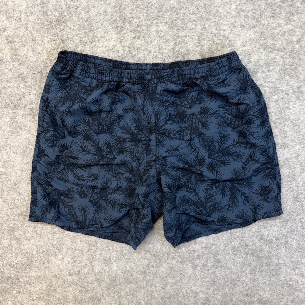 Uniqlo Swim Shorts Mens XL Blue Black‎ Mesh Lined Pine Needle Print Swim Trunks
